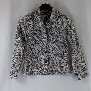 Mahtani Women's Size Large Gray and White Patterned Embroidered Jacket